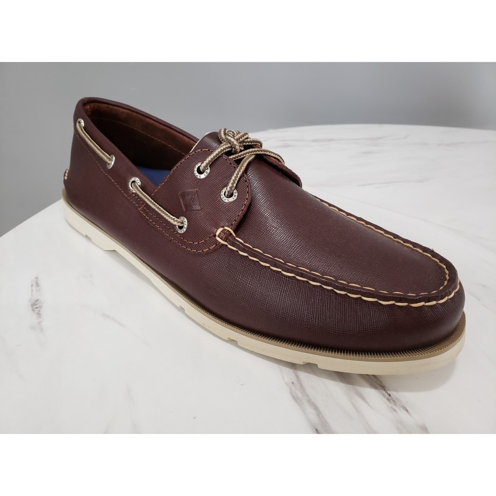 SIZE 13 Sperry Top-Sider Mens Leeward STS15003 Brown Leather Slip On Boat Shoes